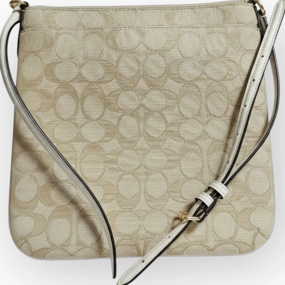 NWT Coach Signature Jacquard File Crossbody Bag Light Khaki Chalk w Dust Bag - Picture 7 of 7